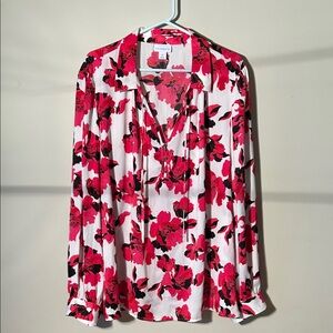 Liz Claiborne Floral Blouse - Red, White and Black